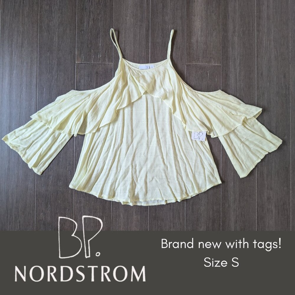 Nordstrom BP, Strappy Open Shoulder Bell Sleeve Top, Yellow Candle, Sz S